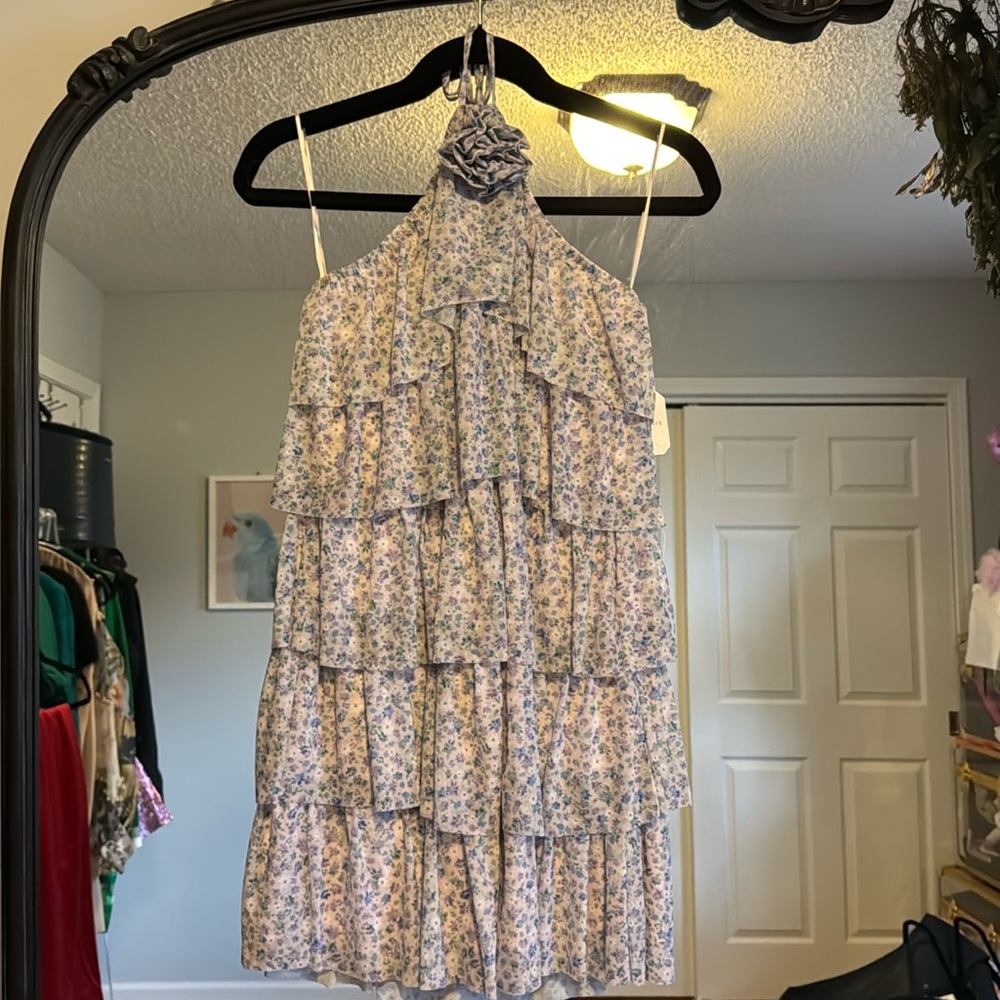 Altar’d state ruffle mini dress with flower neck tie. Size small